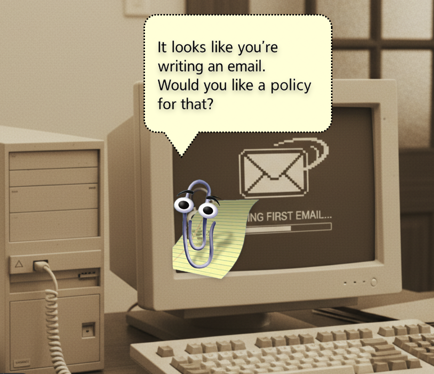 Clippy commenting on email policy